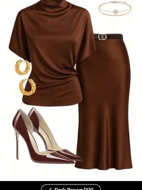 Chocolate Brown Satin Top & Skirt Set